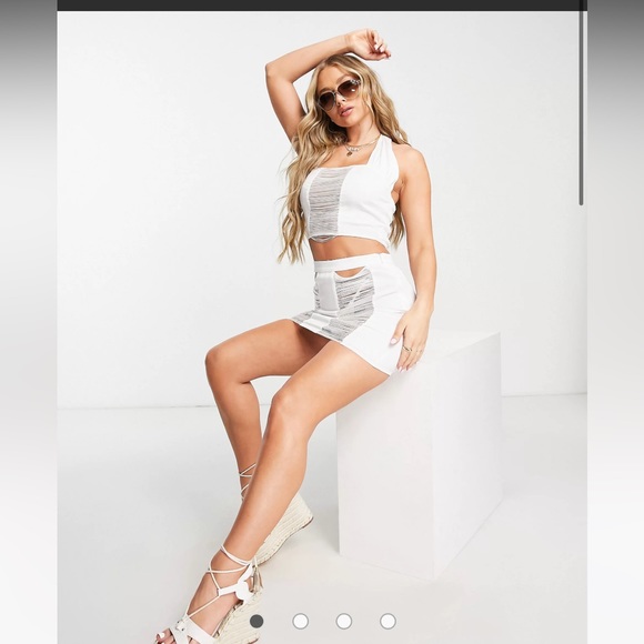 ASOS Cross Neck Beach Top& Skirt Set in White - Picture 3 of 4